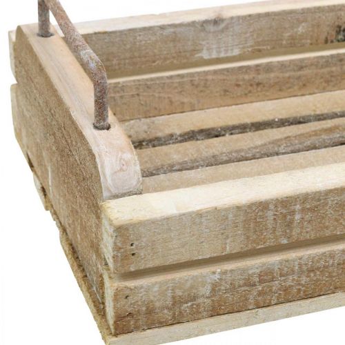 Floristik24 Bandeja de madera con asas de metal, macetero blanco lavado L40cm