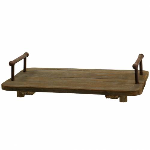 Floristik24 Bandeja de madera con asas de metal marrón 45cm x 27.5cm H11cm