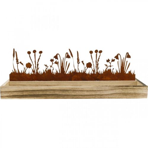 Floristik24 Bandeja de madera prado de primavera, decoración de Pascua, bandeja decorativa óxido noble 35 × 15cm
