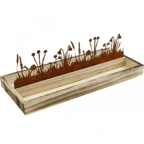 Floristik24 Bandeja de madera prado de primavera, decoración de Pascua, bandeja decorativa óxido noble 35 × 15cm