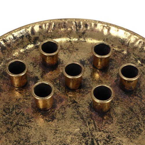 Floristik24 Portavelas de metal vintage dorado con plato para velas Ø30cm