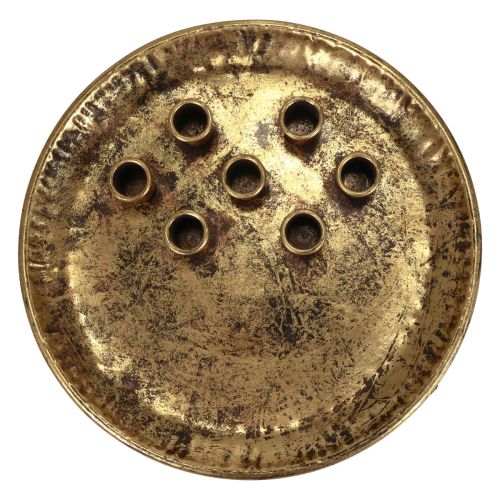 Floristik24 Portavelas de metal vintage dorado con plato para velas Ø30cm
