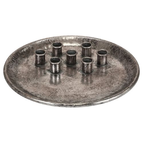 Artículo Portavelas de metal vintage plateado con plato para velas Ø30cm