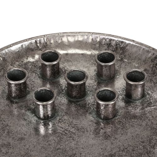 Portavelas de metal vintage plateado con plato para velas Ø30cm