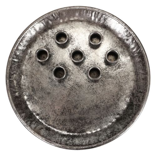Floristik24 Portavelas de metal vintage plateado con plato para velas Ø30cm