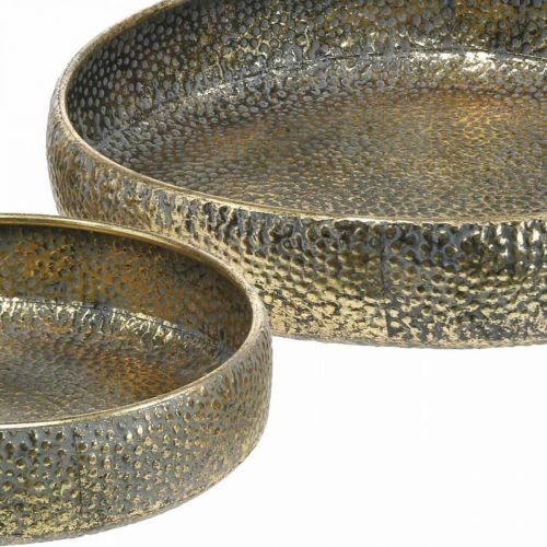 Floristik24 Cuenco de metal oriental, recipiente decorativo para plantar Dorado, aspecto antiguo Ø49 / 38cm, juego de 2