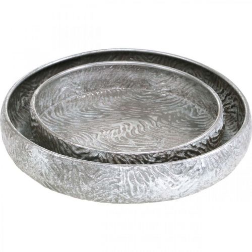 Artículo Cuenco decorativo redondo plateado de metal con aspecto antiguo Ø50/38cm juego de 2