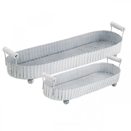 Floristik24 Bandeja decorativa, decoración de metal ovalada, bandeja para velas blanco, plateado Shabby Chic L40 / 29.5cm 9.5 / 8.5cm juego de 2