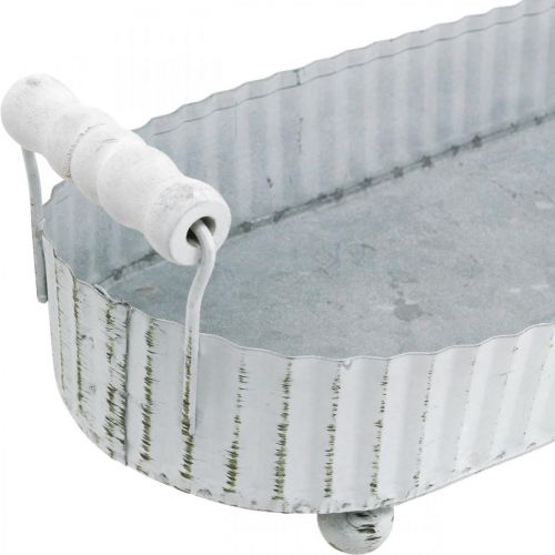 Floristik24 Bandeja decorativa, decoración de metal ovalada, bandeja para velas blanco, plateado Shabby Chic L40 / 29.5cm 9.5 / 8.5cm juego de 2