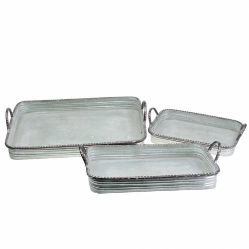 Bandeja decorativa con asas metal plata 30cm/37cm/45cm juego de 3