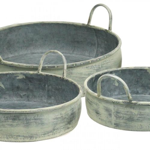 Floristik24 Cuenco decorativo con asas vintage metal Ø28/32.5/36cm juego de 3