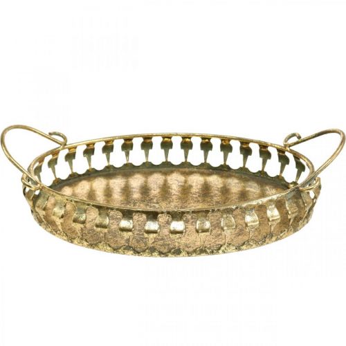 Floristik24 Cuenco de metal con asas, juego de bandejas decorativas dorado aspecto antiguo L39 / 33.5 / 28.5cm juego de 3