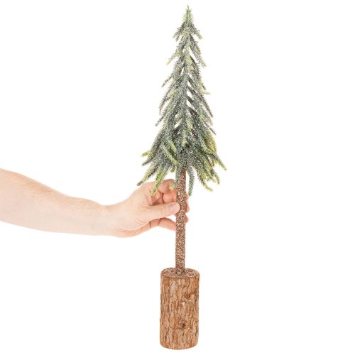 Abeto artificial, acabado escarchado, con base de madera, decoración de invierno, 60 cm. | Floristik24.es