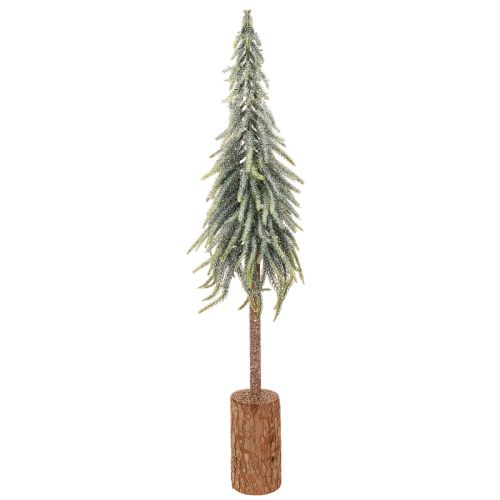 Abeto artificial, escarchado, árbol decorativo sobre una base de madera para decoración invernal y navideña, 75 cm.