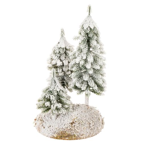 Abetos cubiertos de nieve, paisaje invernal artificial para decoración de mesa y pueblo navideño, 29 cm. | Floristik24.es