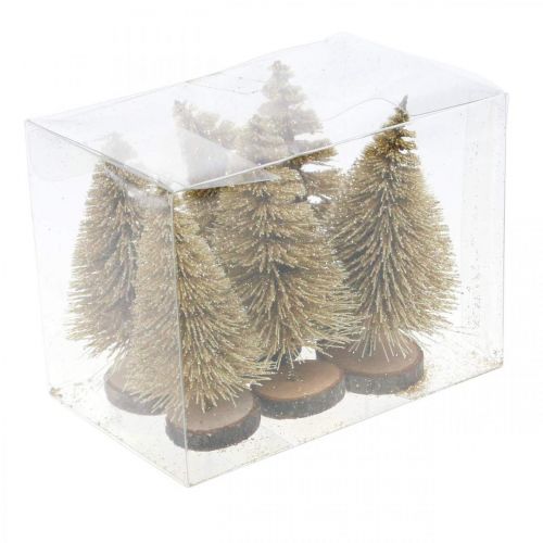 Artículo Mini abetos decoración de mesa oro decoración navideña H7cm 6pcs