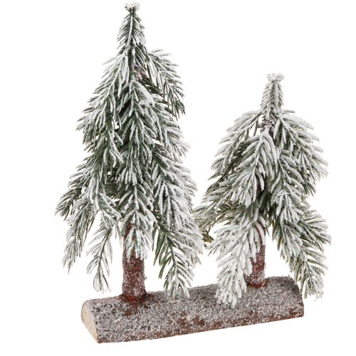 Floristik24 Decoración para árbol de Navidad verde blanco invierno sobre base de madera Al. 28 cm