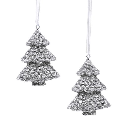 Floristik24 Colgante para árbol de Navidad Abeto con purpurina  Plata 6,5cm 6pcs