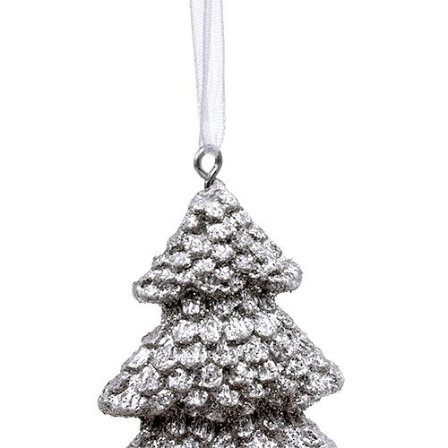 Floristik24 Colgante para árbol de Navidad Abeto con purpurina Plata 6,5cm 6pcs