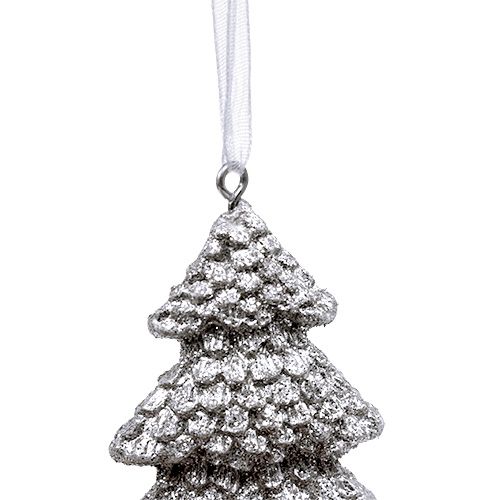 Artículo Colgante para árbol de Navidad Abeto con purpurina  Plata 6,5cm 6pcs