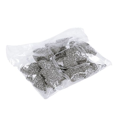 Floristik24 Colgante para árbol de Navidad Abeto con purpurina Plata 6,5cm 6pcs