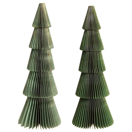 Árbol de Navidad papel alveolar Navidad verde dorado H30cm 2 piezas