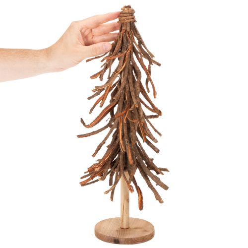 Árbol de Navidad hecho de ramas de sauce sobre una base de madera, 48 cm. | Floristik24.es