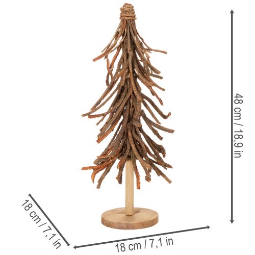 Árbol de Navidad hecho de ramas de sauce sobre una base de madera, 48 cm. | Floristik24.es