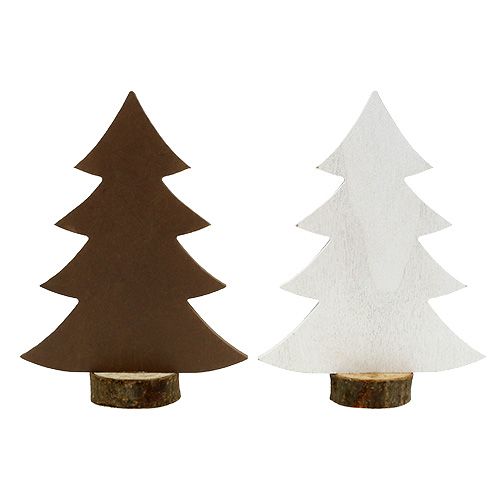 Floristik24 Árbol de navidad blanco, madera marrón 21cm 4pcs