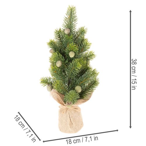 Árbol de Navidad artificial en saco de yute, pequeño adorno de mesa, mini árbol de Navidad, 38 cm. | Floristik24.es