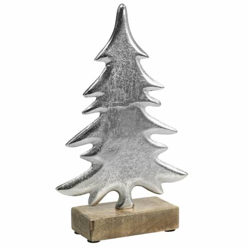 Abeto decorativo sobre base de madera plateada, metal natural 24cm × 16cm | Floristik24.es