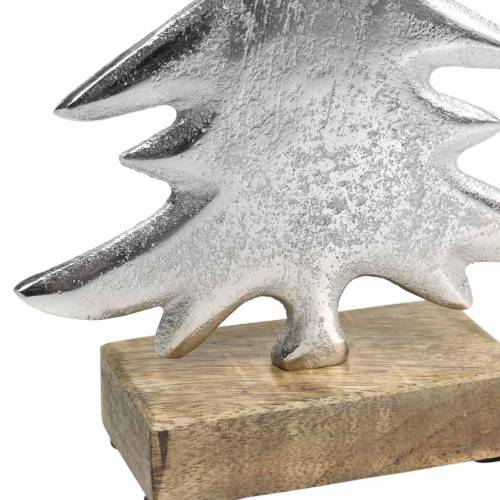 Abeto decorativo sobre base de madera plateada, metal natural 24cm × 16cm | Floristik24.es