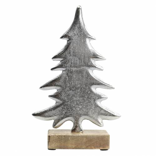 Abeto decorativo sobre base de madera plateada, metal natural 24cm × 16cm | Floristik24.es