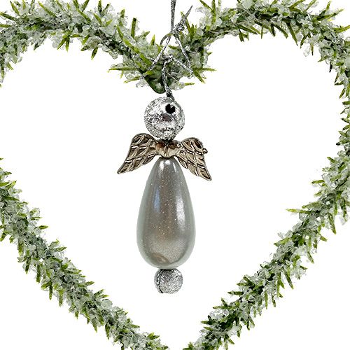 Floristik24 Corazón de abeto para colgar con ángel 8cm verde 6pcs