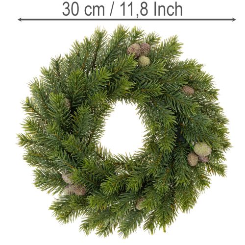 Corona de ramas de abeto artificiales con piñas para puerta o mesa, 30 cm. | Floristik24.es