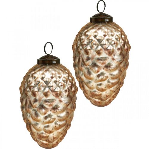 Floristik24 Colgante de piña, adornos para árboles de Navidad, decoración otoñal, cristal auténtico, aspecto antiguo Ø7cm H11.5cm 6ud