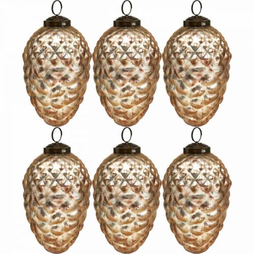 Floristik24 Colgante de piña, adornos para árboles de Navidad, decoración otoñal, cristal auténtico, aspecto antiguo Ø7cm H11.5cm 6ud