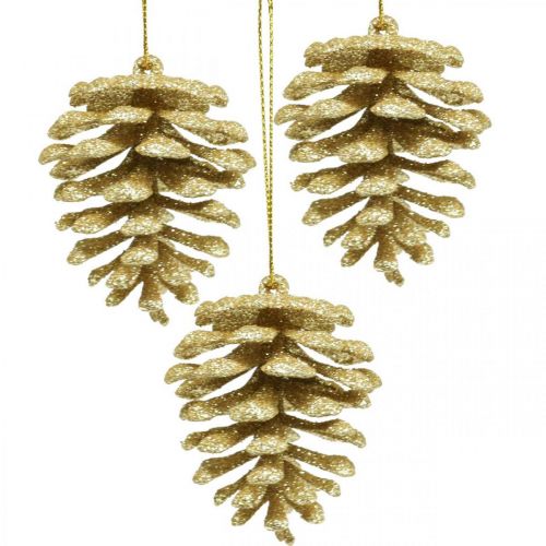 Artículo Adornos para árboles de navidad deco conos brillo dorado H7cm 6pcs