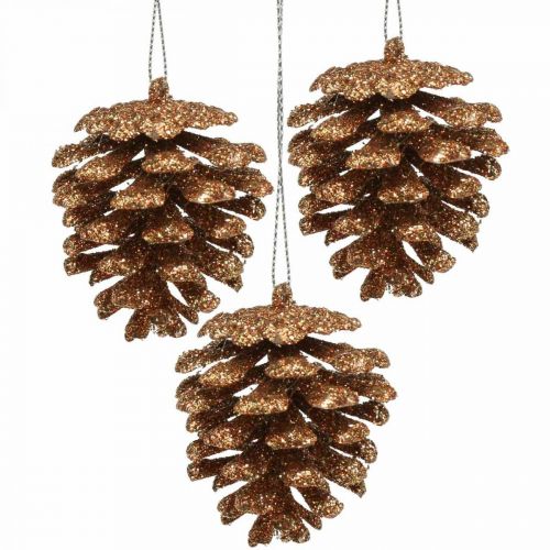 Floristik24 Adornos para árboles de navidad deco conos brillo cobre H7cm 6pcs