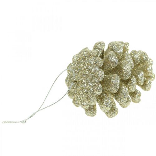 Floristik24 Decoraciones para árboles de Navidad conos decorativos champán brillante H7cm 6 piezas