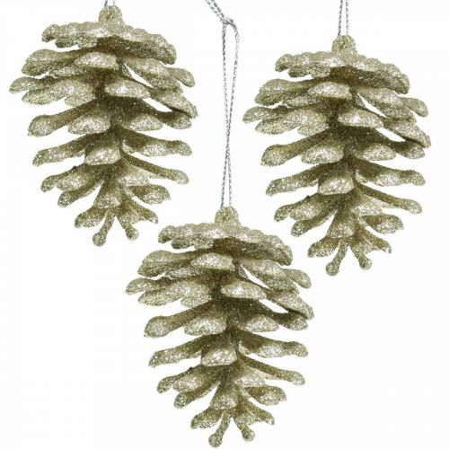 Floristik24 Decoraciones para árboles de Navidad conos decorativos champán brillante H7cm 6 piezas