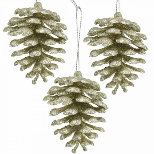 Adornos para árboles de navidad deco conos brillo champán H7cm 6pcs