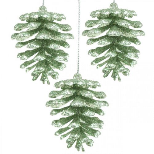 Artículo Adornos para árboles de navidad deco conos brillo menta H7cm 6pcs