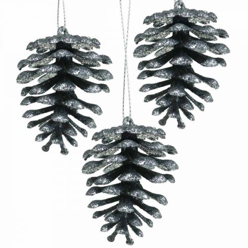 Artículo Adornos para árboles de Navidad conos decorativos brillo antracita H7cm 6 piezas