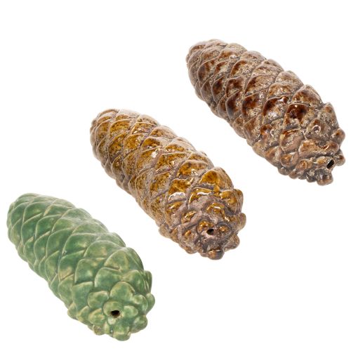 Adorno de piña de cerámica, decoración de mesa, otoño, 14 cm, 3 piezas | Floristik24.es