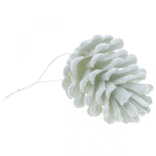 Artículo Conos de pino conos decorativos para colgar blanco 7cm 6 piezas