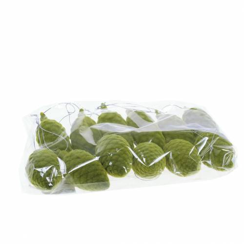 Floristik24 Conos decorativos flocados verde musgo 9,5cm/8cm 12 piezas