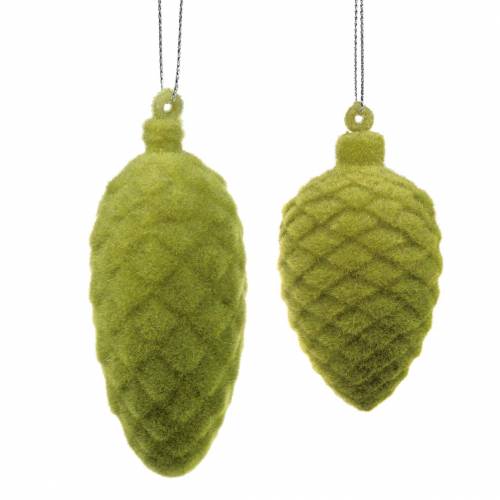 Conos decorativos flocados verde musgo 9.5cm / 8cm 12pcs