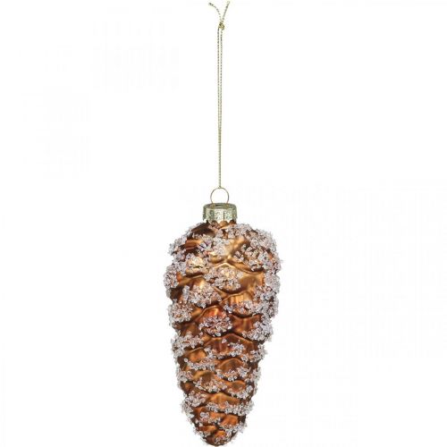Floristik24 Conos de pino con nieve, adornos navideños, adornos para árboles de Navidad Marrón H13cm Ø6cm Vidrio real 3 piezas