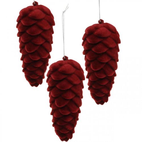 Floristik24 Percha para decoración de conos de otoño, adornos de adviento, piñas de pino flocadas en rojo H13cm Ø6cm 6S